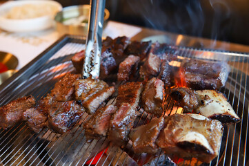 Korean traditional BBQ food. raw beef ribs