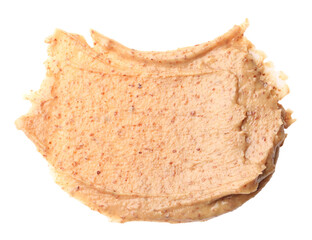 Sample of tasty nut butter isolated on white, top view