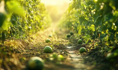 Fototapeta premium Watermelons Grow in Sunlight's Embrace