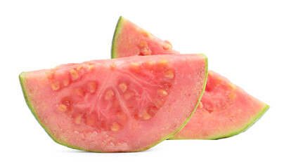 Pieces of fresh guava fruit isolated on white