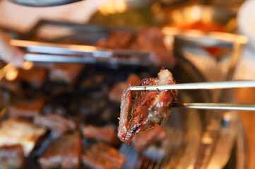 Korean traditional BBQ food. raw beef ribs