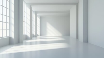 Obraz premium Sunlit Minimalist White Room Interior Design.