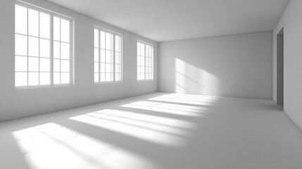 Sunlit Empty Room, Modern Minimalist Interior Design.