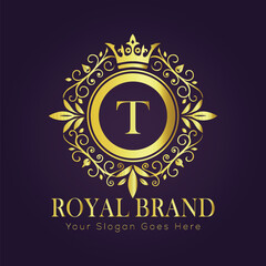 Letter T luxury gold logo concept