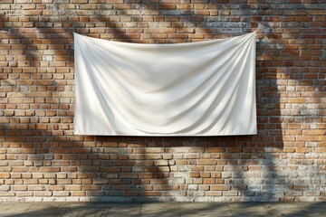 Detailed Color Image of Cloth Banner Hanging on Brick Wall