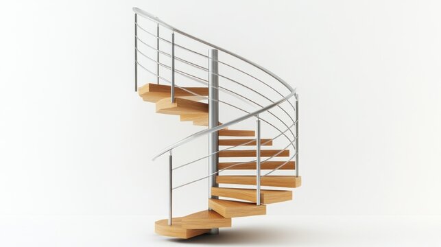 Modern wooden spiral staircase design, interior, white background, architecture - Powered by Adobe