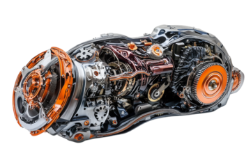 Complex Automotive Engine and Transmission System Isolated on transparent Background