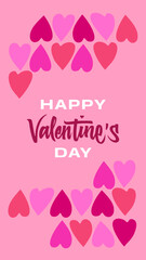 Romantic handwritten Happy Valentine's Day design with hearts and red-purple tones, perfect for creating unique invitations, greeting cards, and social media visuals