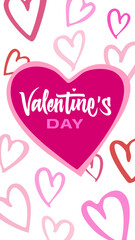 Romantic handwritten Happy Valentine's Day design with hearts and red-purple tones, perfect for creating unique invitations, greeting cards, and social media visuals