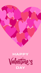 Romantic handwritten Happy Valentine's Day design with hearts and red-purple tones, perfect for creating unique invitations, greeting cards, and social media visuals