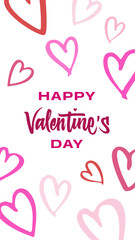 Romantic handwritten Happy Valentine's Day design with hearts and red-purple tones, perfect for creating unique invitations, greeting cards, and social media visuals