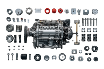 Detailed Engine Components and Assembly Isolated on transparent Background