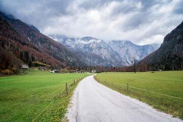 Amazing autumn view of the picturesque Logar Valley (Logarska Dolina) and Solcava panoramic road, Slovenia. © Jess_Ivanova