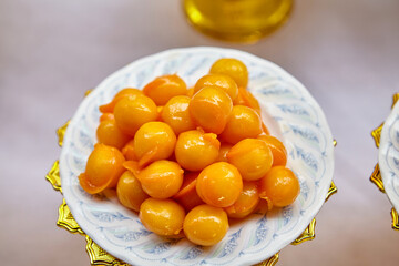 Close-up of Med Khanun Thai dessert on dish