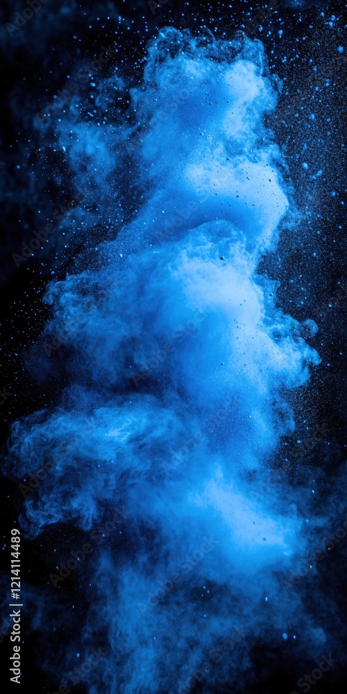 Poster blue powder explosion on black background creating a dramatic and dynamic abstract effect