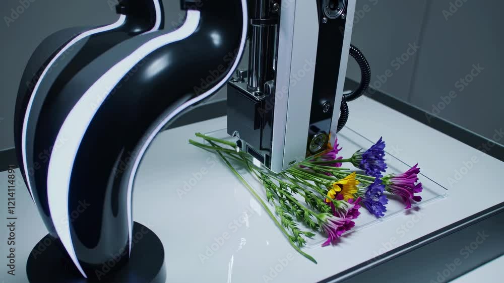 Aufkleber exploring advanced robotics and floral design at a modern laboratory in a creative workshop