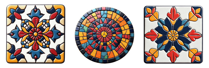 Obraz premium Colorful geometric tile designs isolated on a transparent background