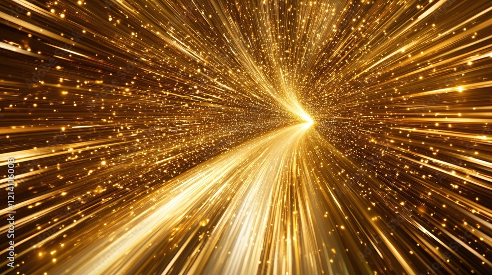 Poster golden light streaks radiating from a central point creating a tunnel of bright illumination