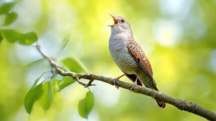 Cuckoo perched on a branch, calling out with its distinctive sound.