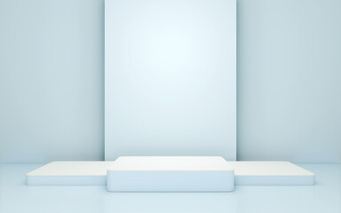 Podium Empty pastel blue color studio  background, product display  copy space content  on the website 3d rendering