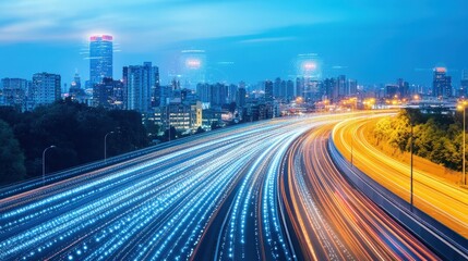 Fototapeta premium City Highway Traffic Light Trails at Night