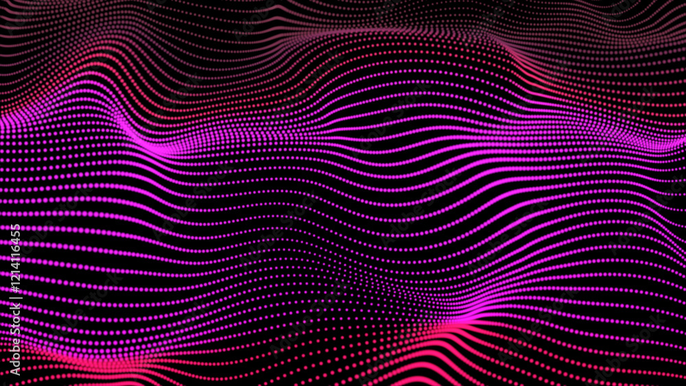 Poster abstract and technology dots wave background. abstract purple technological wave made of particles.