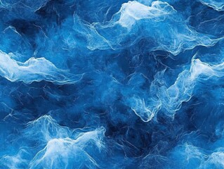 Obraz premium Abstract blue painting with white lines creating a dynamic fluid texture and a wave effect