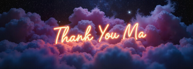 Thank You Ma text in glowing clouds