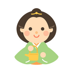 提子を持っている三人官女のイラスト　ひな人形　ひな祭り