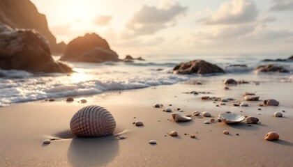 Tranquil Coastal Beach Sunrise: Pastel Skies and Gentle Waves in Scenic Photography