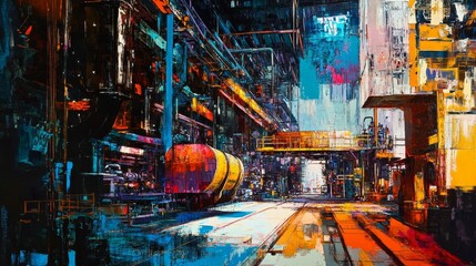 Fototapeta premium Abstract industrial scene with bold colors and structures.
