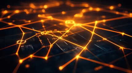 Fototapeta premium A stylized representation of a football gameâ€™s tactical diagram, glowing lines and arrows over a dark background, modern and innovative design