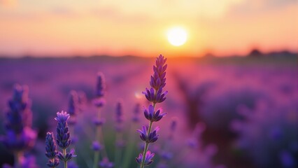 Naklejka premium Vibrant lavender blooms basking in the golden glow of a summer sunset