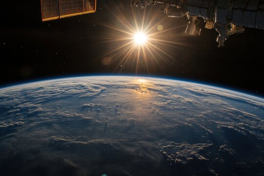 Sunrise Earth Space Station Orbit Solar Flare