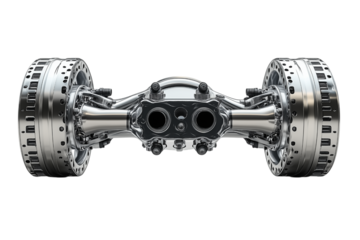 Detailed View of a Metal Automotive Axle Assembly Isolated on transparent Background