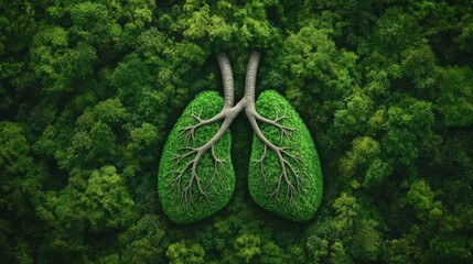 Lush Green Valley Forming Shape of Healthy Lungs Surrounded by Verdant Foliage