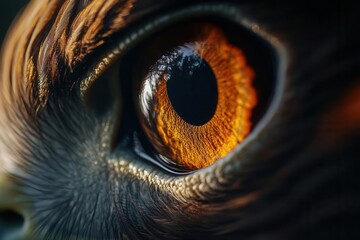 a majestic golden eagle's eye in extreme macro, capturing intricate iris details with amber and...