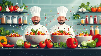 A chili recipe competition reveals secrets in this flat design culinary showdown illustration