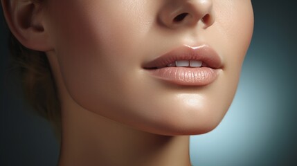 Fototapeta premium Close-up view of a woman's lips showcasing natural beauty and flawless skin in soft lighting