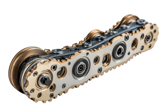 Detailed Closeup of an Automotive Timing Chain Mechanism Isolated on transparent Background