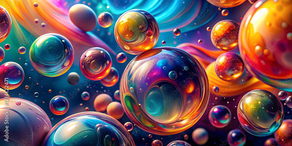 Aufkleber floating orbs in various colors create a mesmerizing scene reminiscent of a cosmic landscape. bright