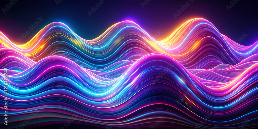 Poster vivid waves of light ripple across the dark backdrop, creating a mesmerizing effect with colors blen