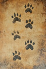 Animal paw prints on textured ochre background.