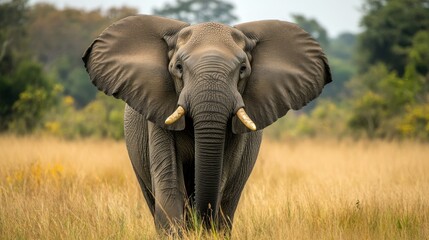 Fototapeta premium an elephant in a dark forest with a dramatic atmosphere. elephant in sabana