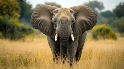 Fototapeta premium an elephant in a dark forest with a dramatic atmosphere. elephant in sabana