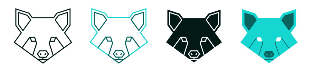Polygonal racoon head icon. Triangular low poly animal face. Black or color logo design for web or print. Minimalistic symbol. Modern Polygon line pet. Geometric art. Editable vector stroke.  © MiguelMartinsDesign
