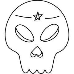 Doodle human skull head with esoteric star above eyes. Funny hand drawn skeleton face for magical, spiritual, supernatural experiments. Halloween and occult symbol isolated on white background