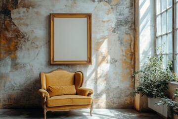 Charming lounge chair and sofa arrangement cozy interior space high-quality image serene atmosphere natural light elegant design concept