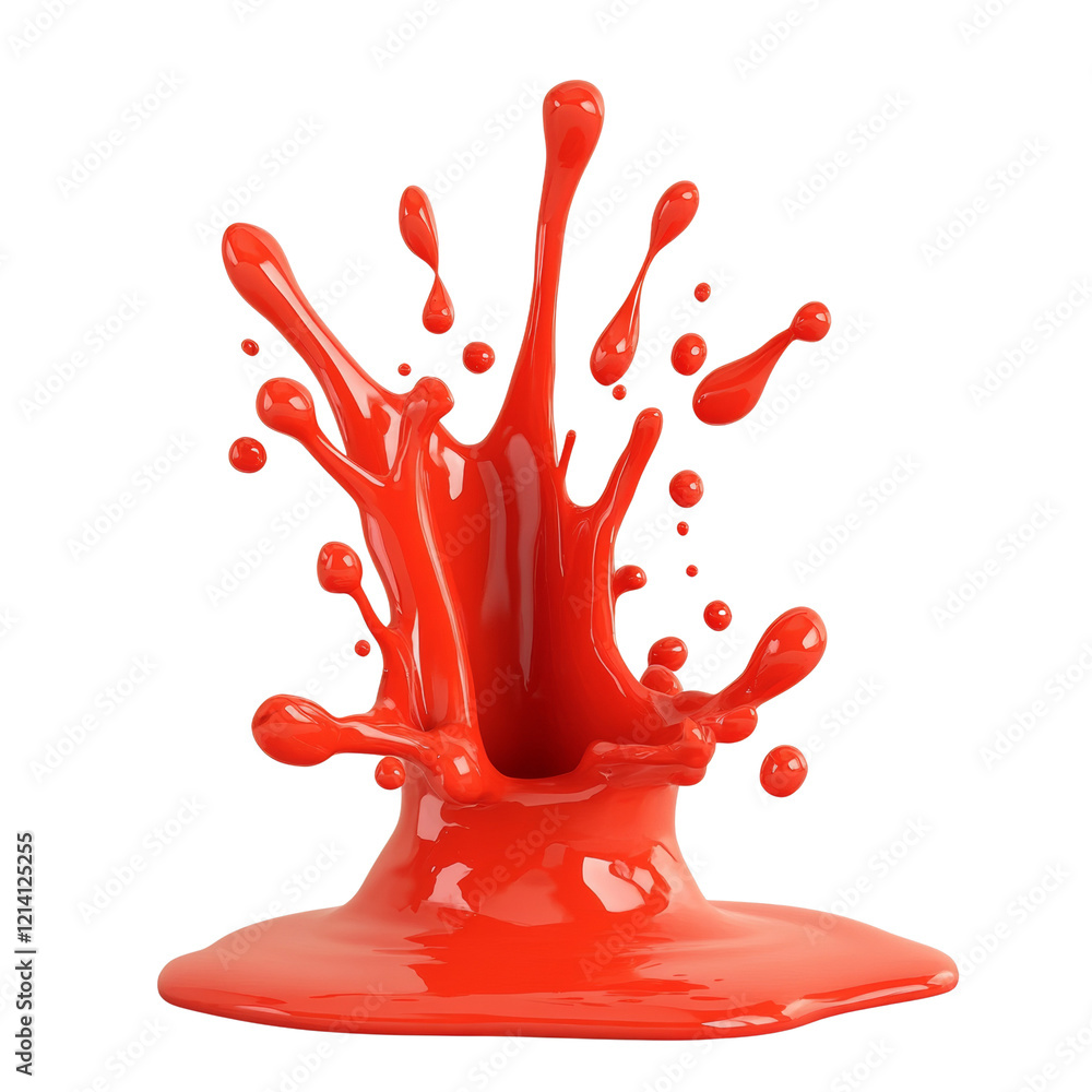 Poster a digitally rendered image depicts a dynamic splash of red paint against a white background. the pai