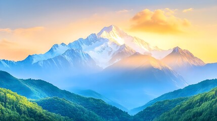 Obraz premium majestic sunrise mountain peak landscape - golden hour photography:.